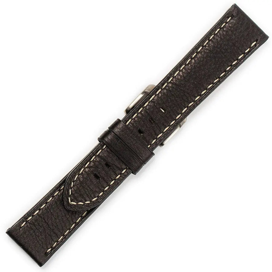 Λουρί 0455BK Black Leather Strap με Λευκό Γαζί