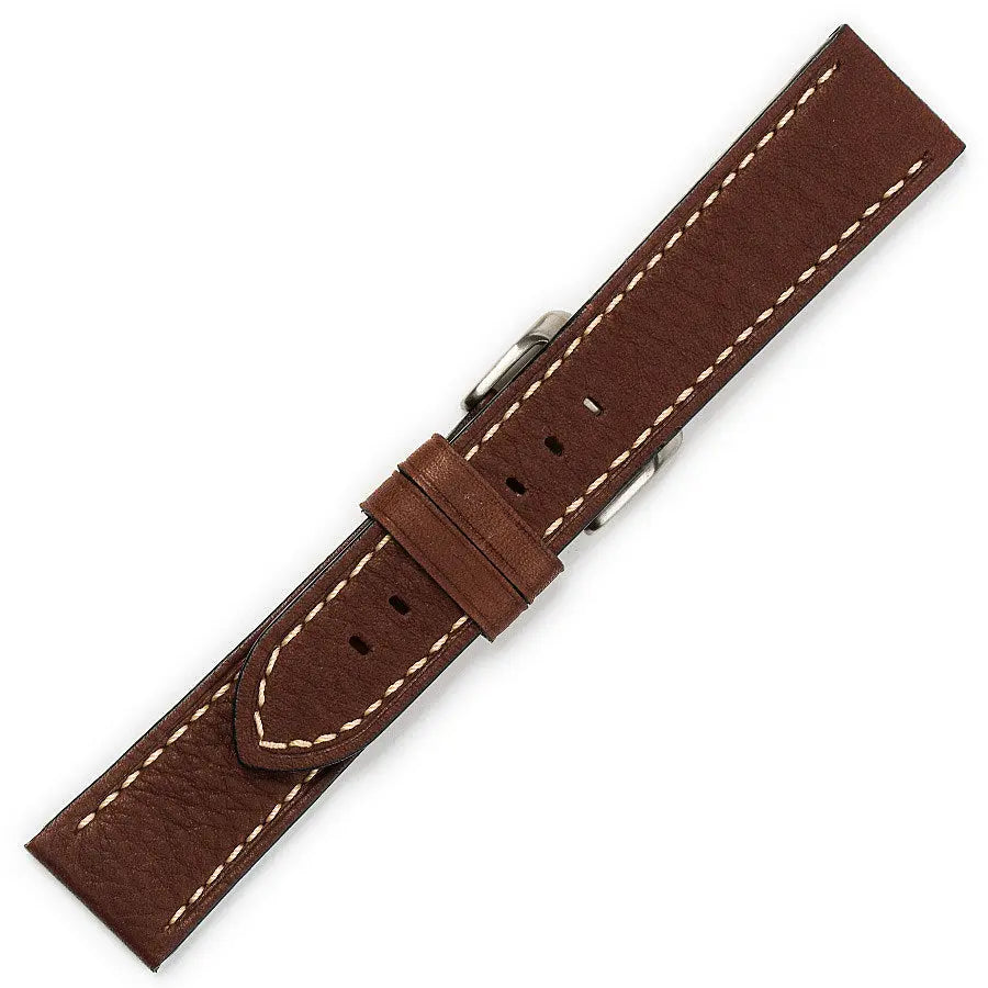 Λουρί 0455BR Brown Leather Strap με Λευκό Γαζί