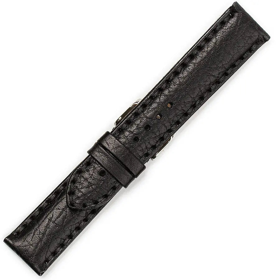 Hirsch 09180-92050 Ayrton Black Leather-Rubber Strap