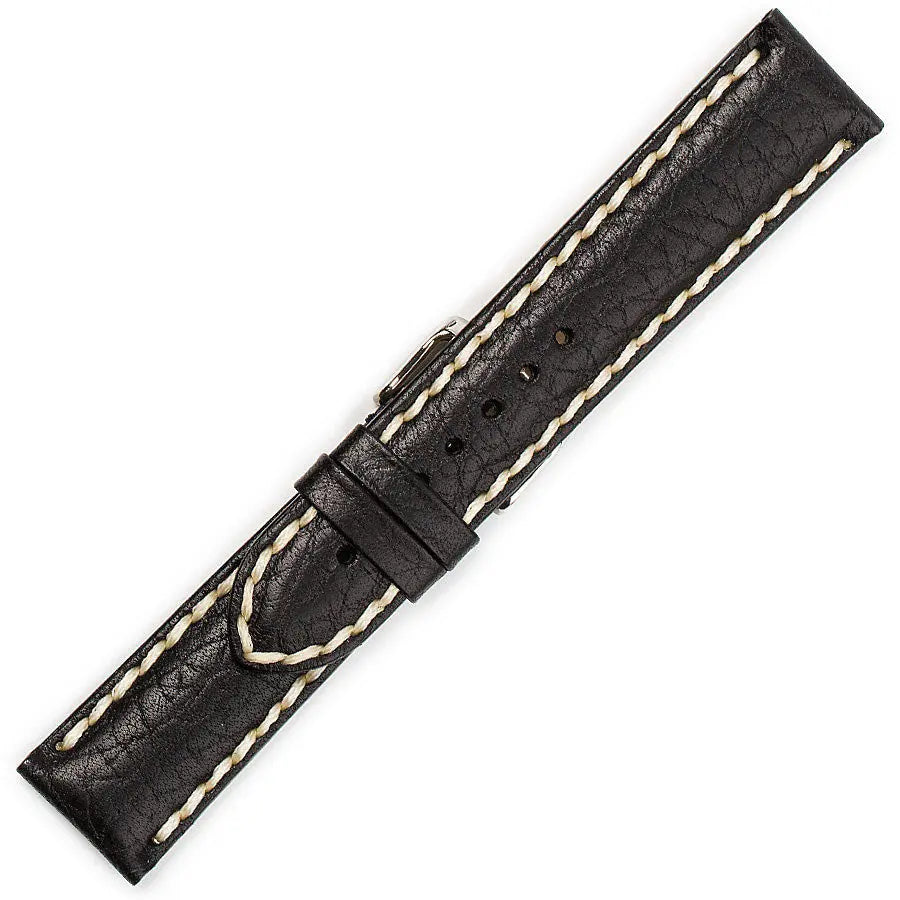 Hirsch 09180-92050 Ayrton Black Leather-Rubber Strap