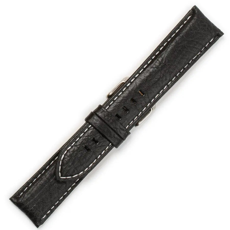 Hirsch 09180-92050 Ayrton Black Leather-Rubber Strap