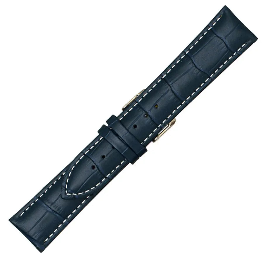 Λουρί 0502BL Blue Leather Strap με Λευκό Γαζί