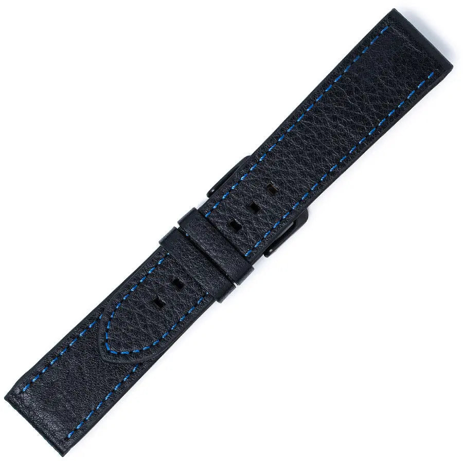 Λουρί 0510BL Black Leather Strap με Μπλε Γαζί