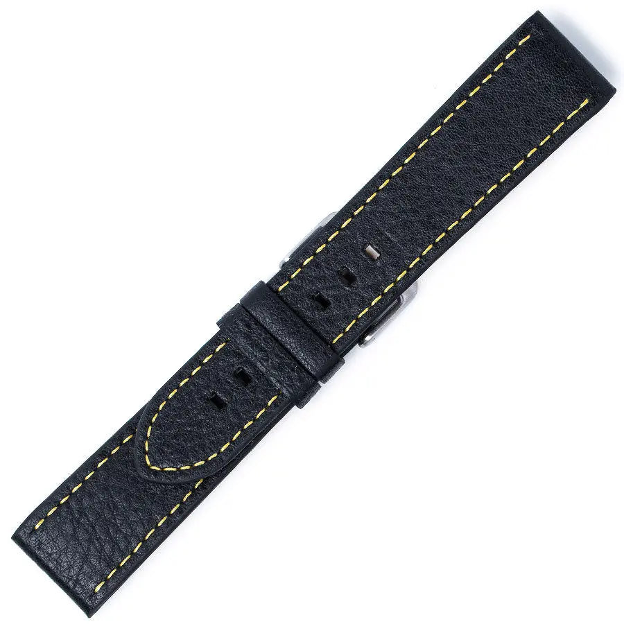 Λουρί 0510YL Black Leather Strap με Κίτρινο Γαζί