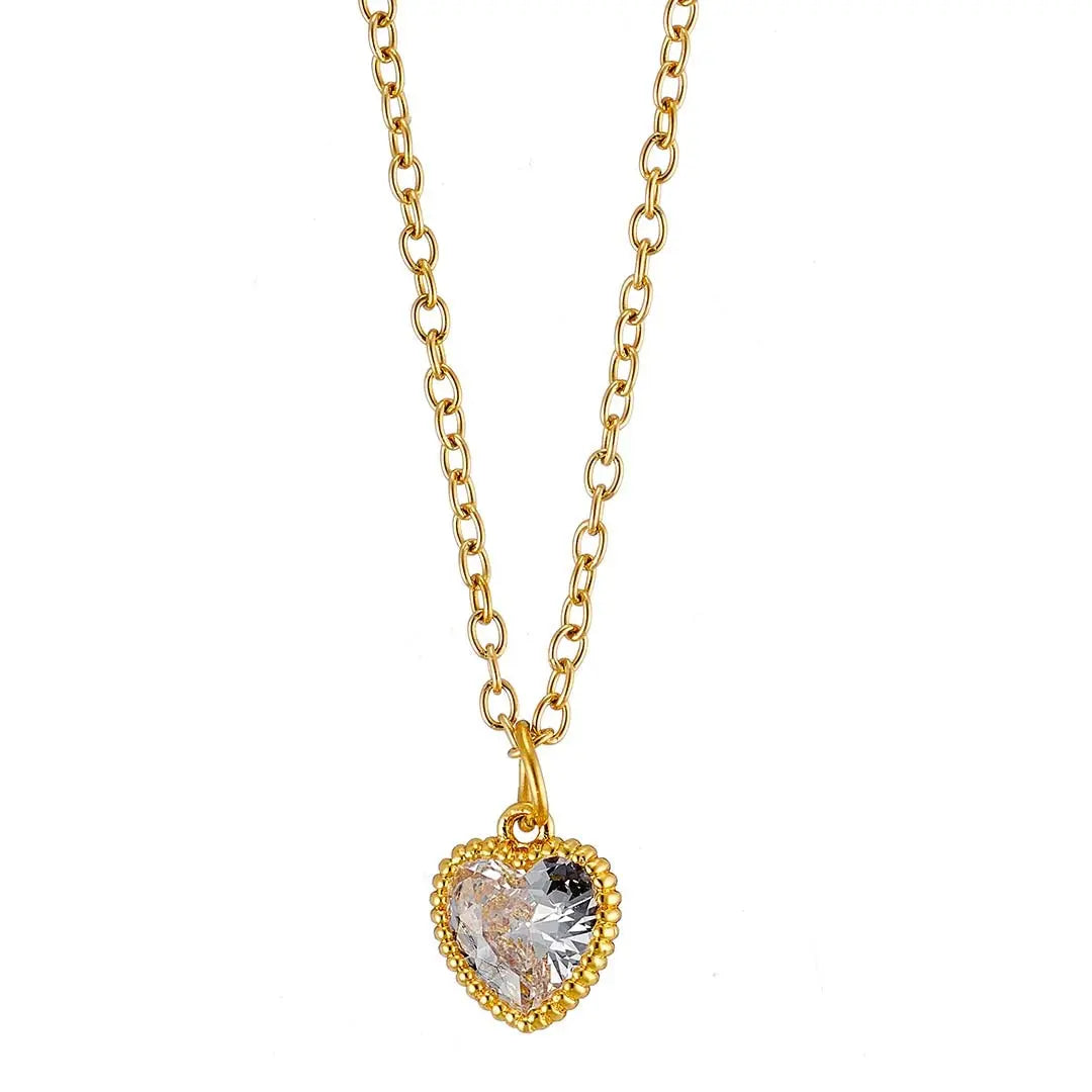 N07139G Gold Plated Steel Necklace with Green Zircon