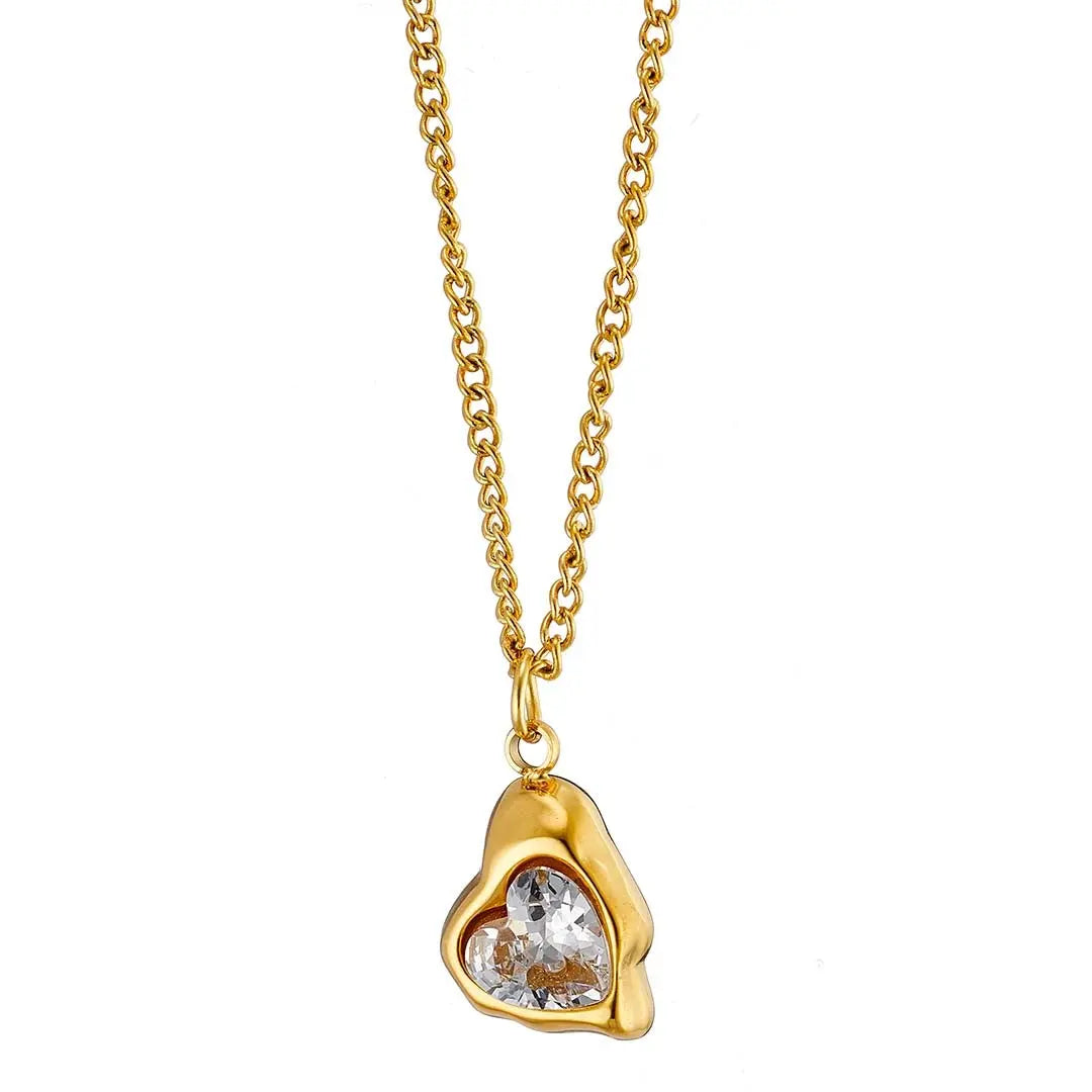 N07139G Gold Plated Steel Necklace with Green Zircon