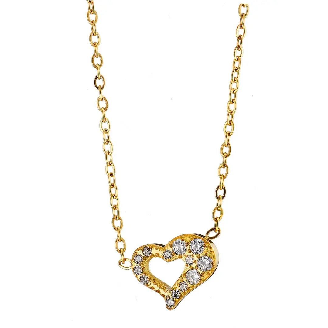 N07139G Gold Plated Steel Necklace with Green Zircon