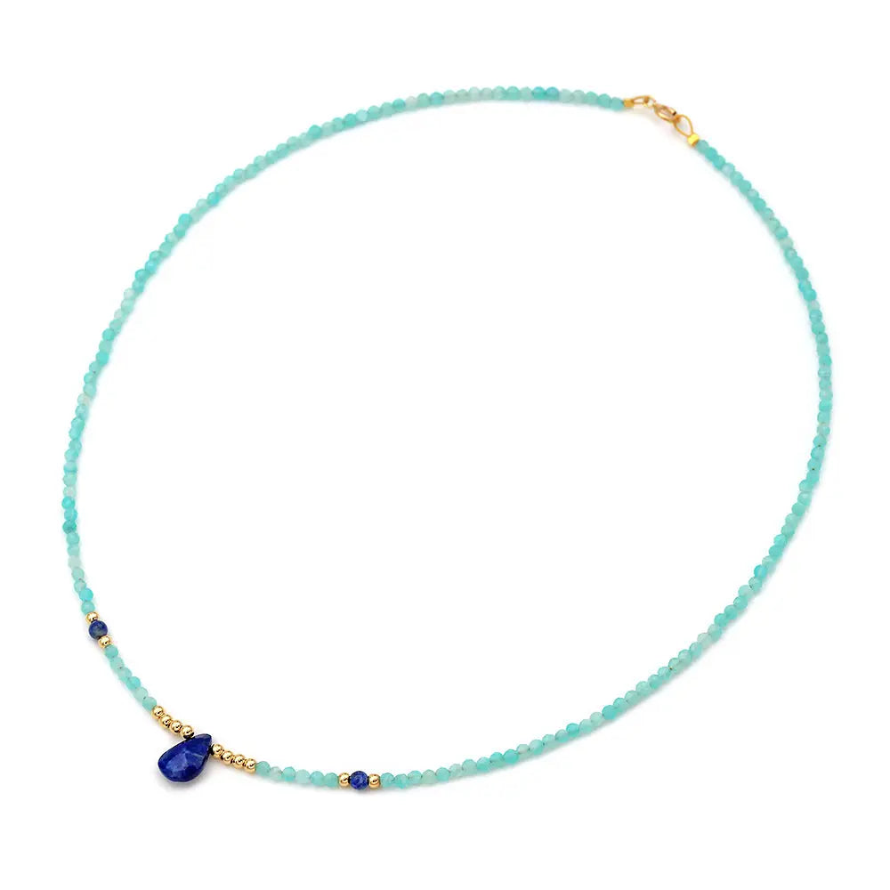 Κολιέ 112569 με Αμαζονίτη και Λάπις 2,5-3,0mm 14ct