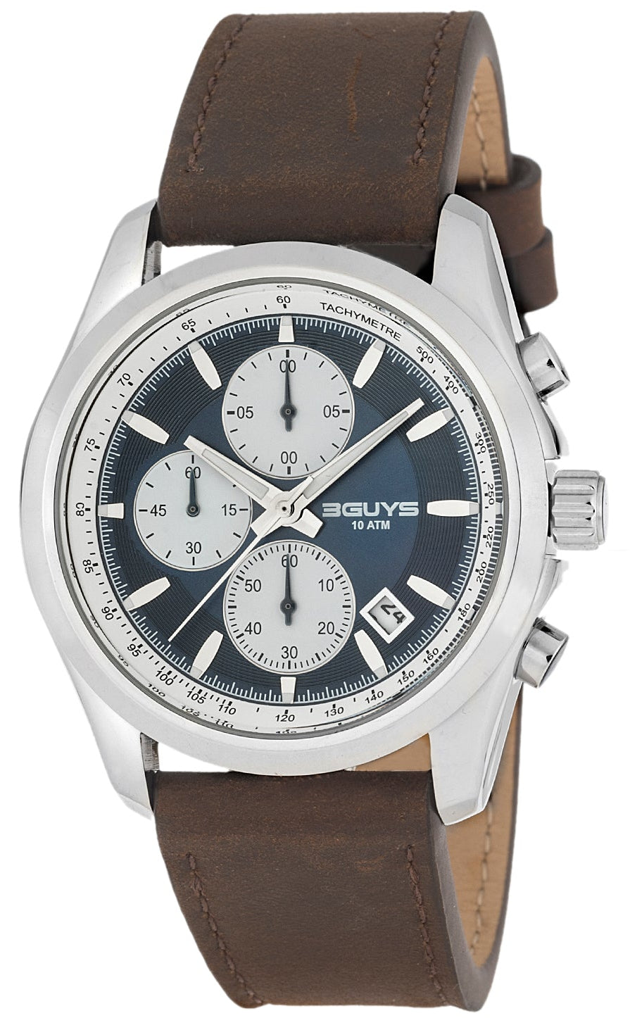 3GUYS 3G23901 Chronograph Brown Leather Strap
