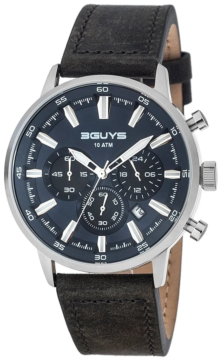 3GUYS 3G27021 Chronograph Black Leather Strap