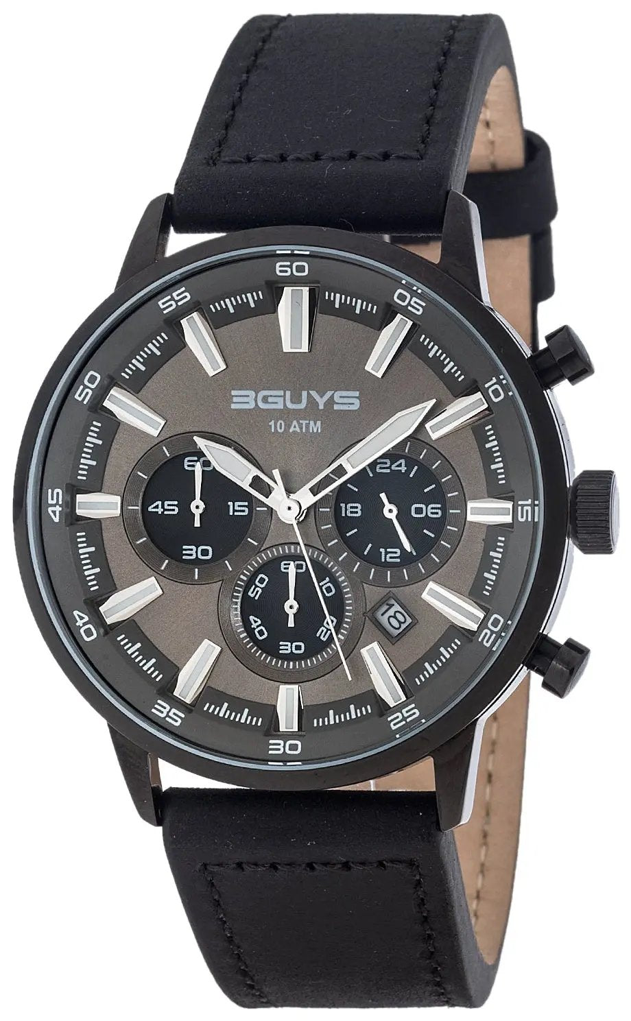 3GUYS 3G27024 Chronograph Black Leather Strap