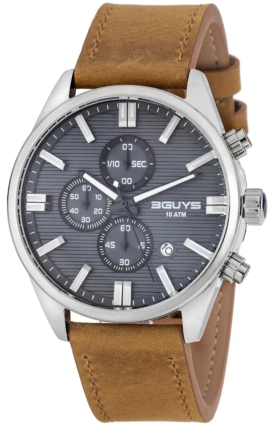 3GUYS 3G28004 Chronograph Brown Leather Strap 3Guys