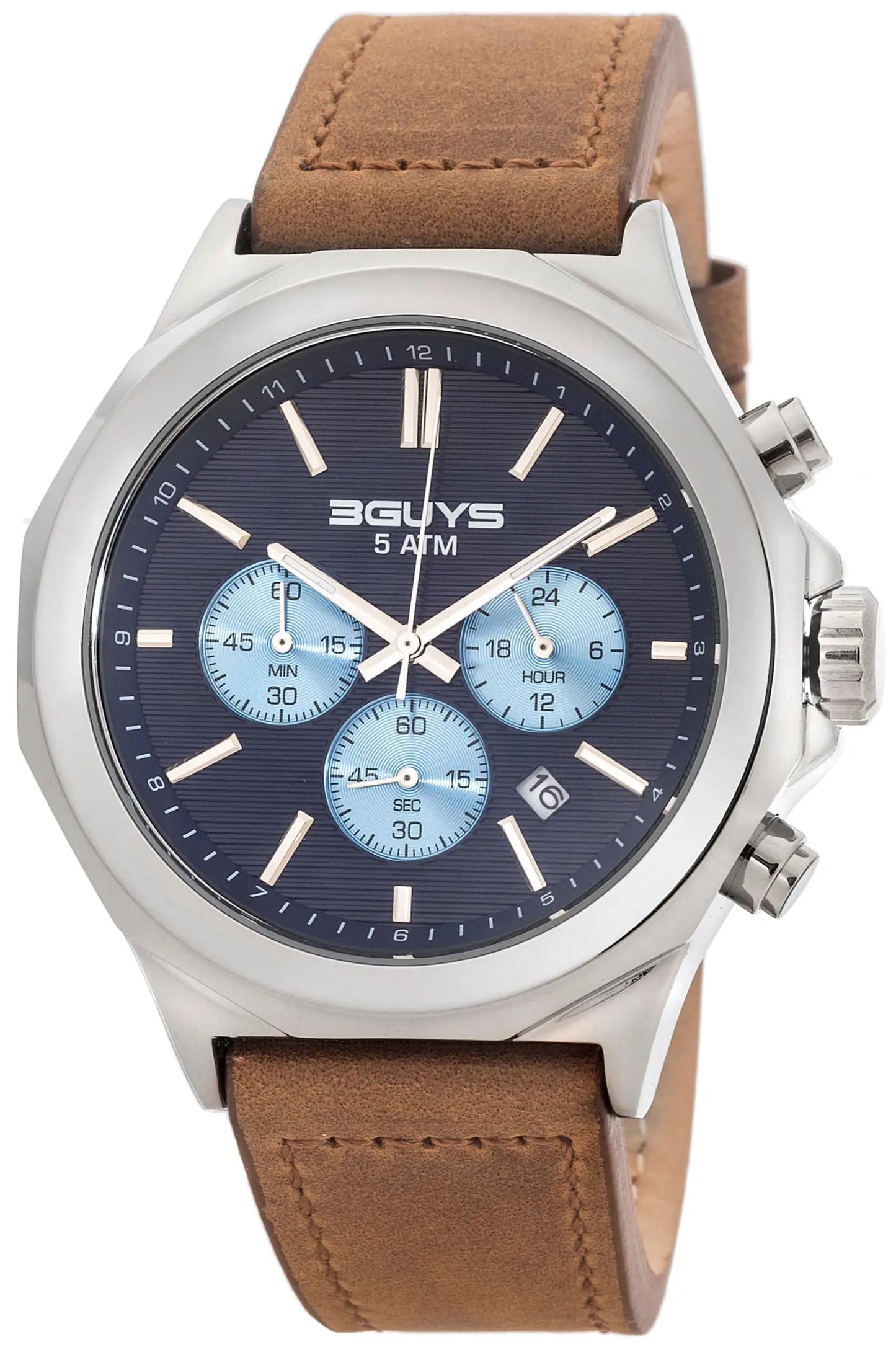 3GUYS 3G40003 Chronograph Brown Leather Strap