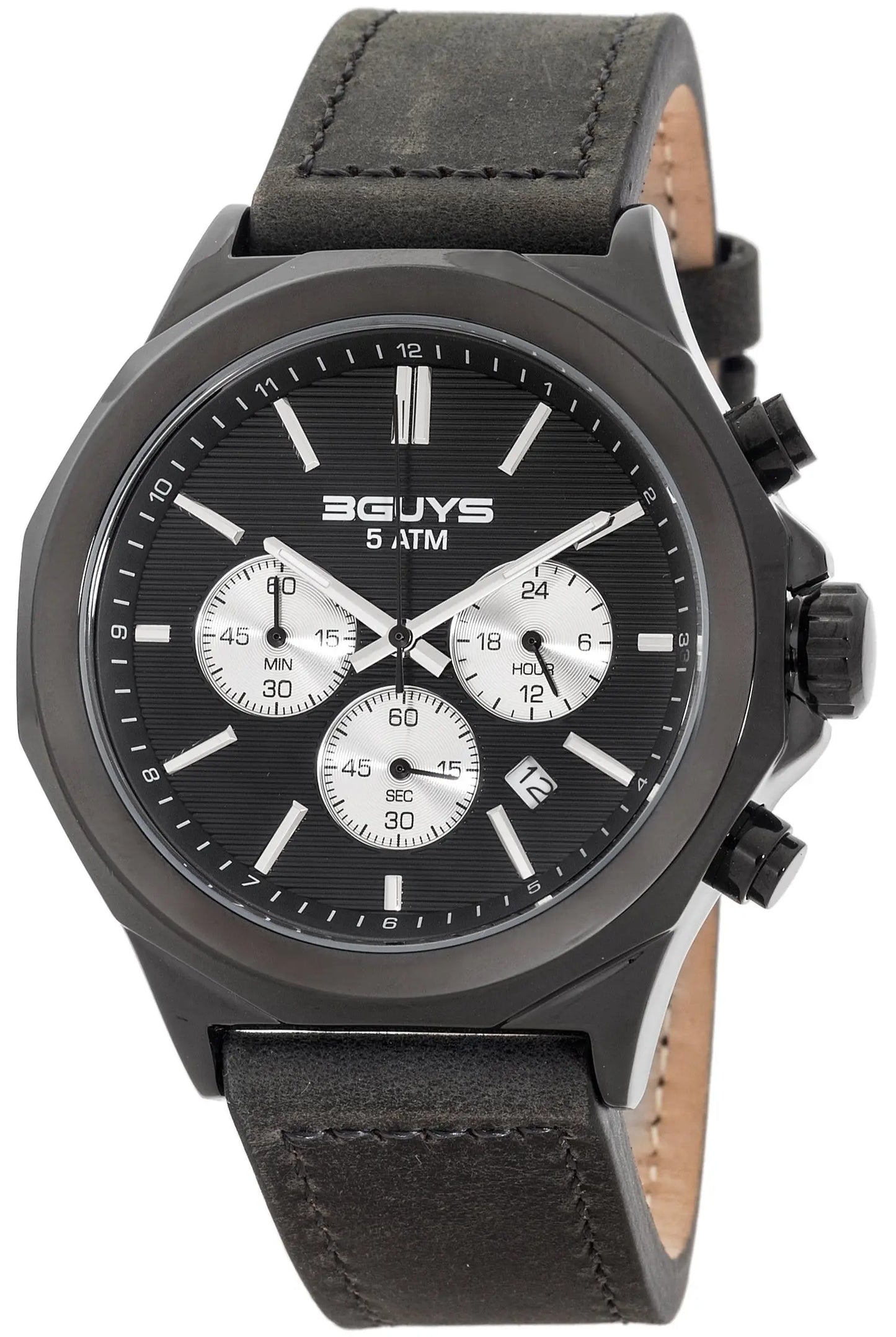 3GUYS 3G40006 Chronograph Black Leather Strap