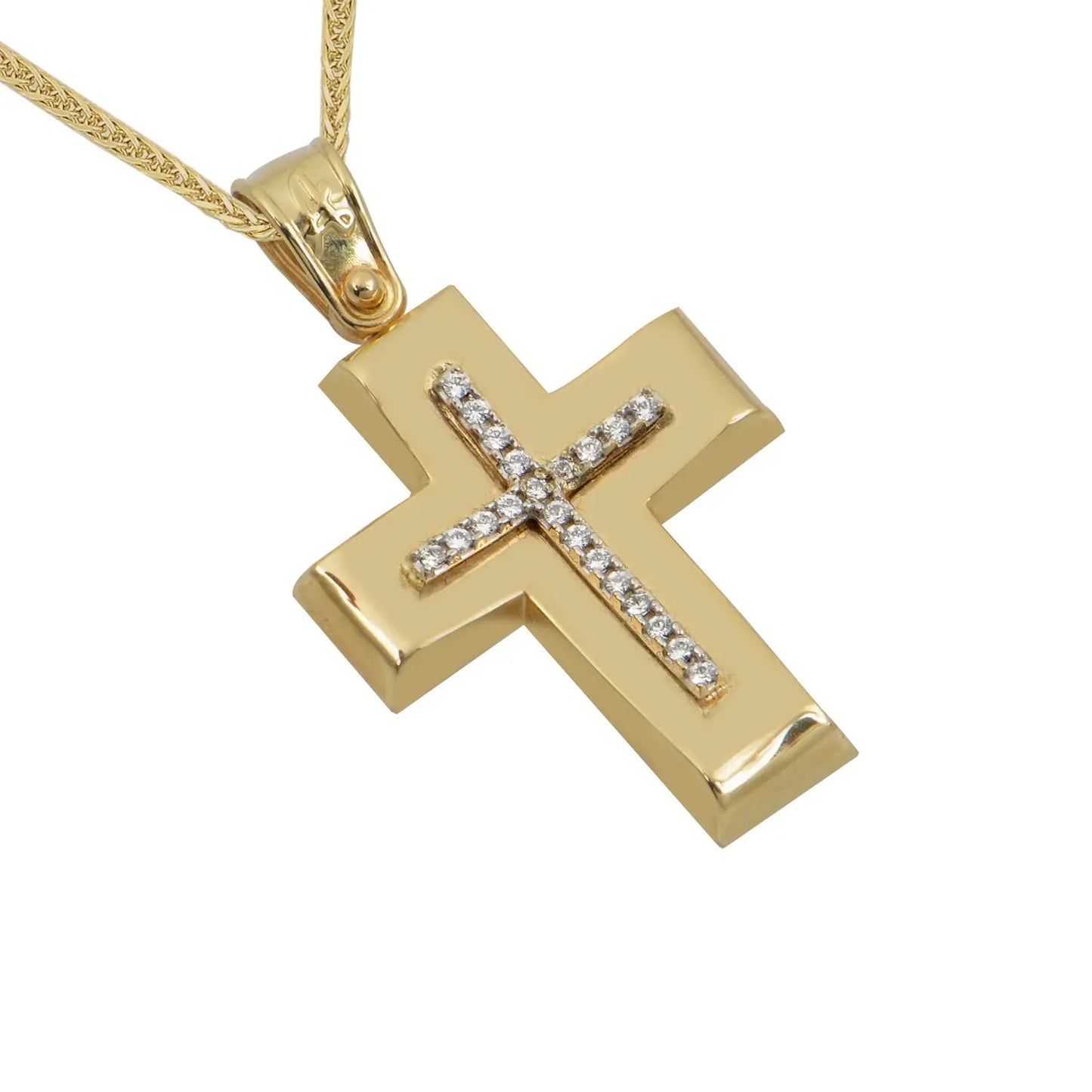 Σταυρός STA609 Βαφτιστικός Χρυσός 14ct με Ζιργκόν