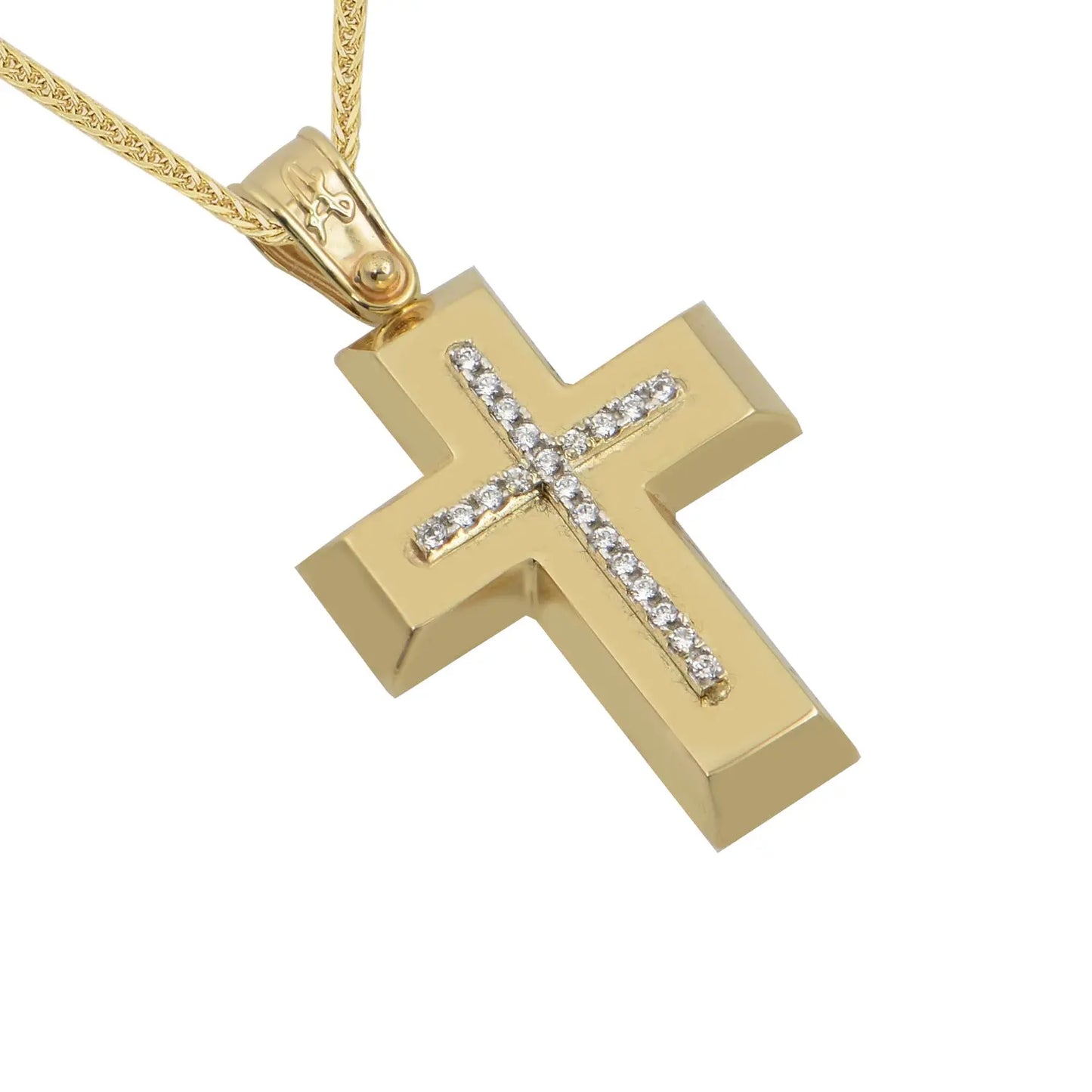 Σταυρός STA610 Βαφτιστικός Χρυσός 14ct με Ζιργκόν