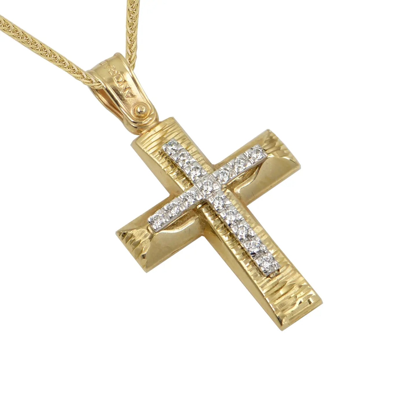 Σταυρός STA611 Βαφτιστικός Χρυσός 14ct με Ζιργκόν