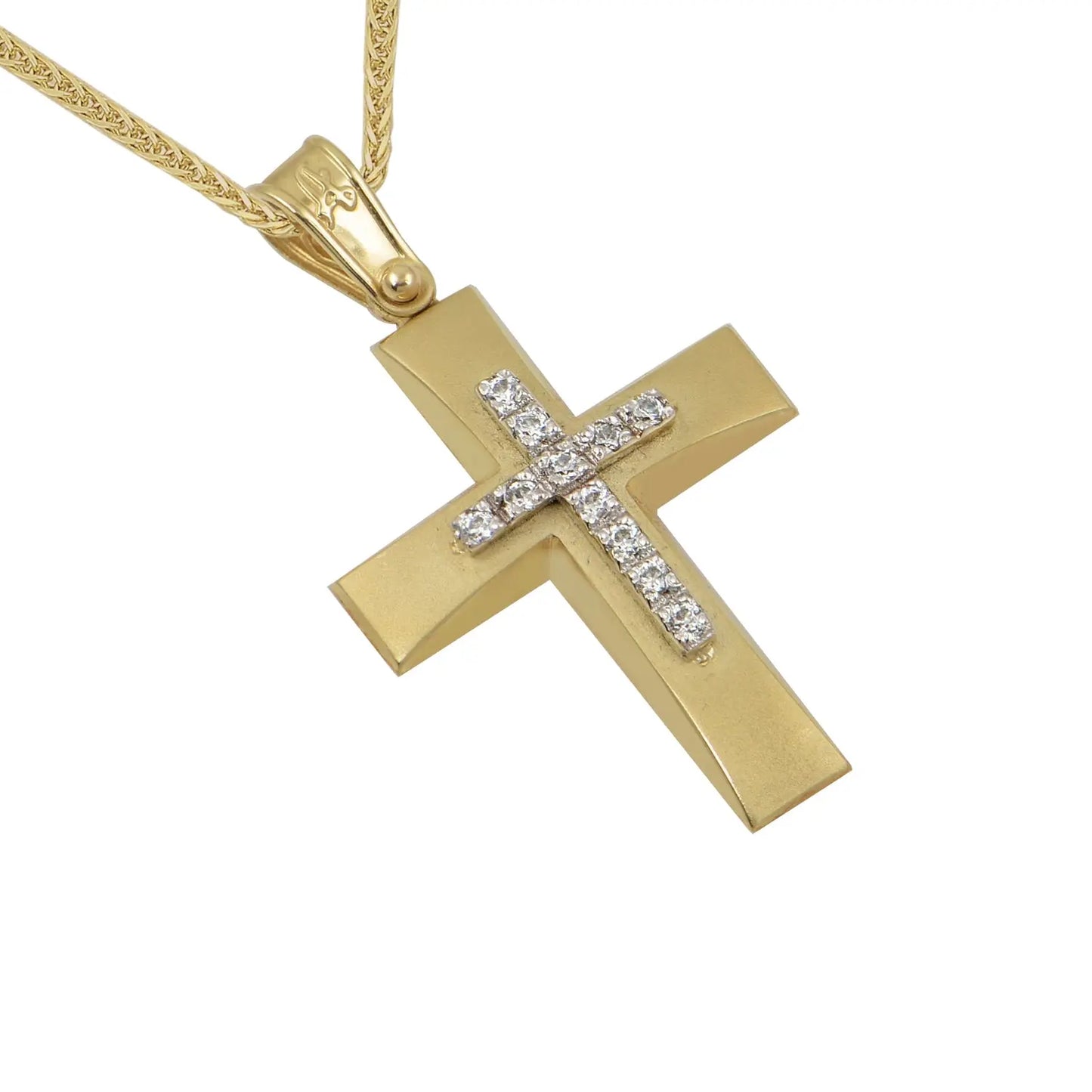 Σταυρός STA613 Βαφτιστικός Χρυσός 14ct με Ζιργκόν