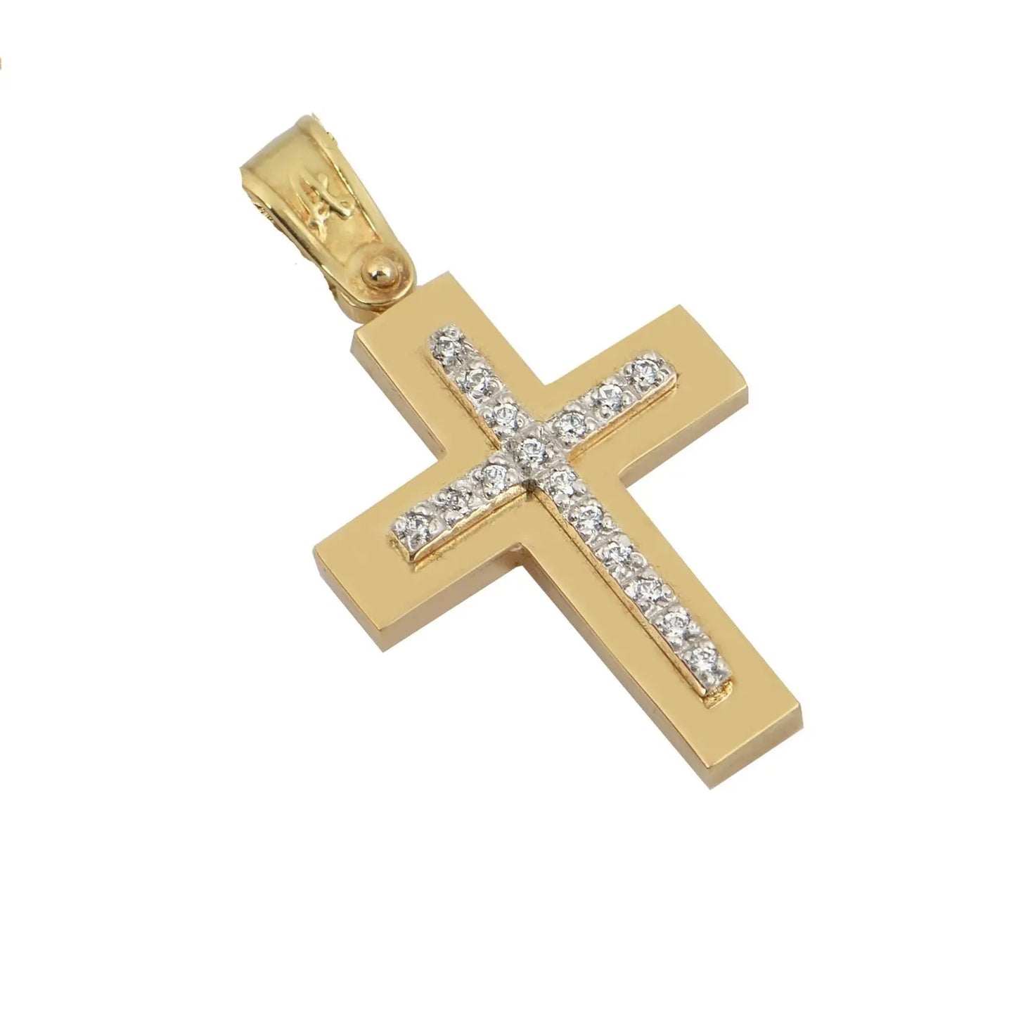 Σταυρός STA614 Βαφτιστικός Χρυσός 14ct με Ζιργκόν