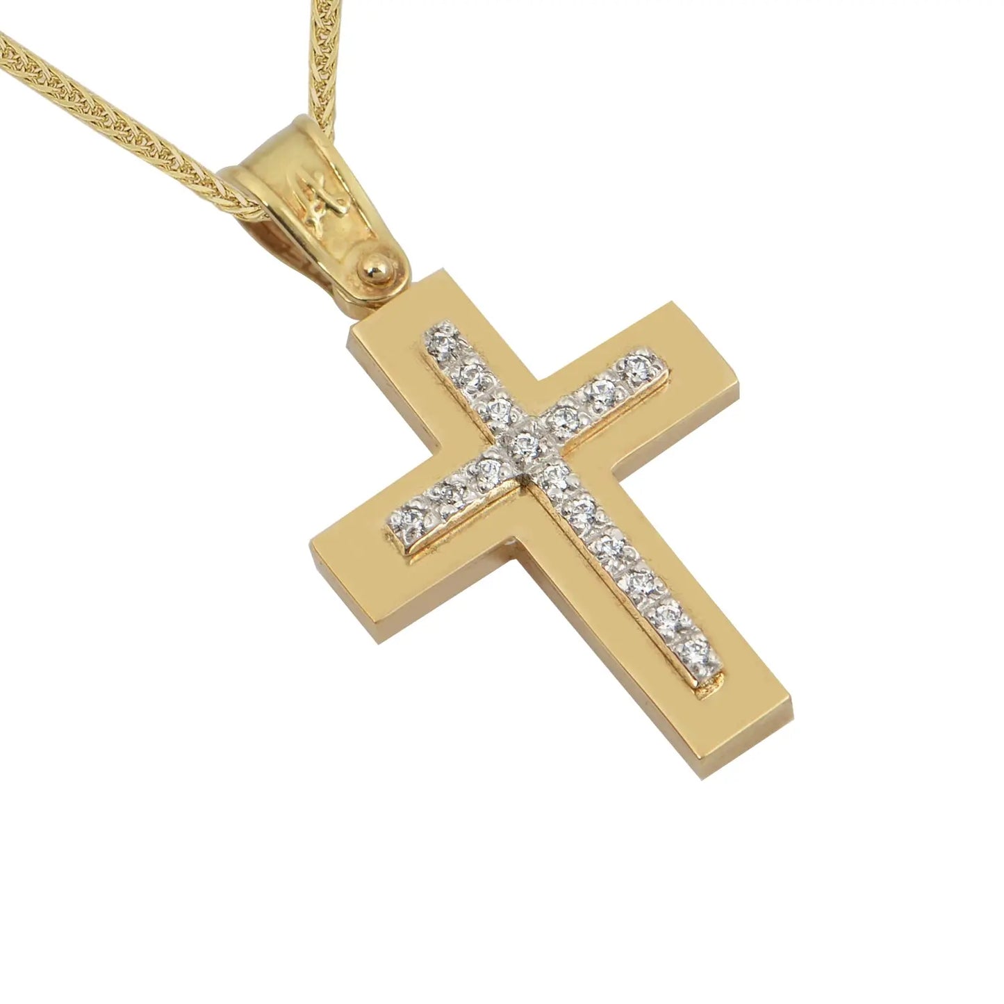 Σταυρός STA614 Βαφτιστικός Χρυσός 14ct με Ζιργκόν
