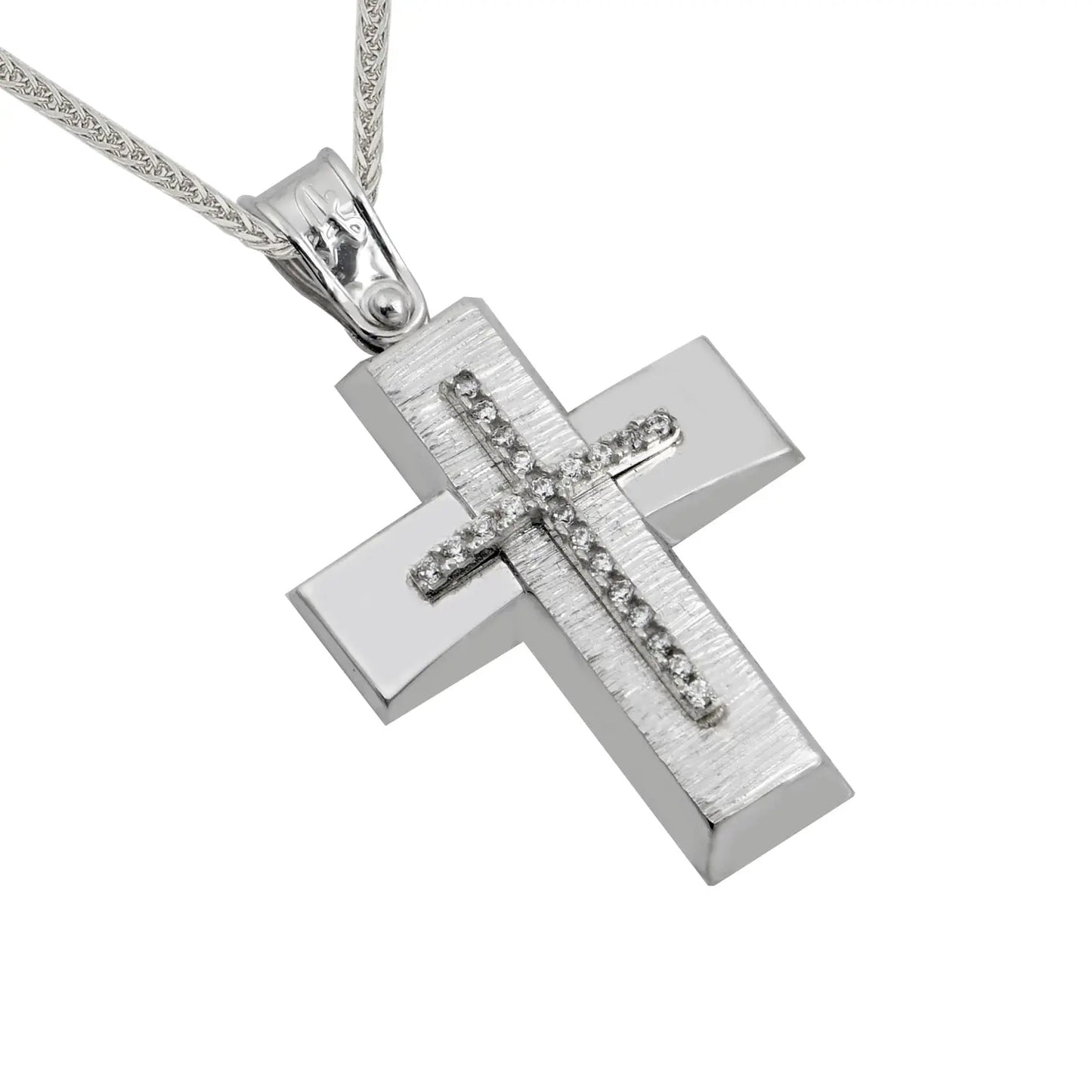 Σταυρός STA621W Βαφτιστικός Λευκόχρυσος 14ct με Ζιργκόν