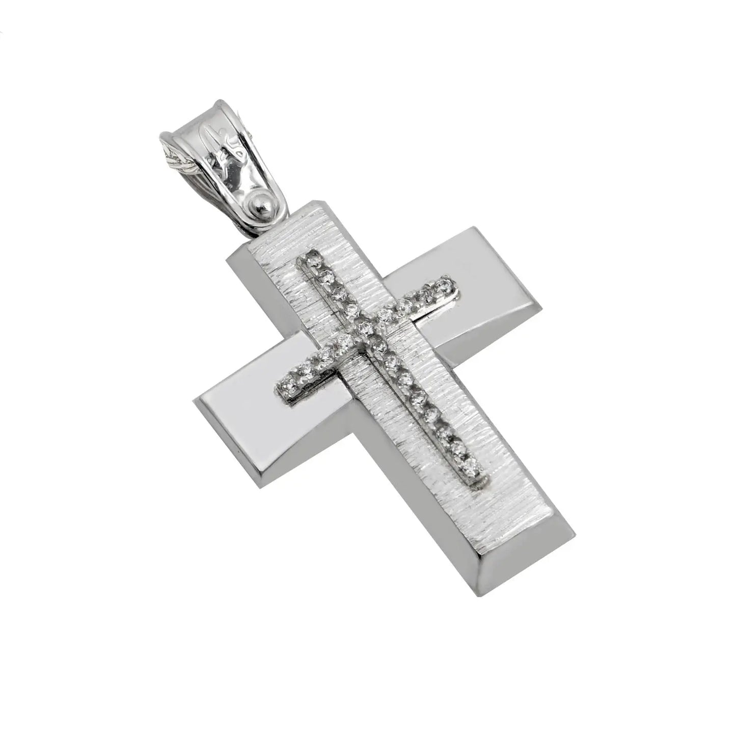 Σταυρός STA621W Βαφτιστικός Λευκόχρυσος 14ct με Ζιργκόν