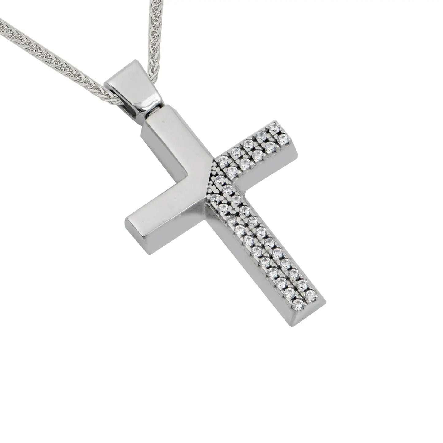 Σταυρός STA622W Βαφτιστικός Λευκόχρυσος 14ct με Ζιργκόν