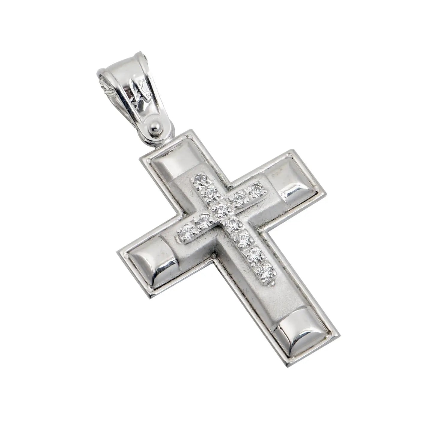 Σταυρός STA625W Βαφτιστικός Λευκόχρυσος 14ct με Ζιργκόν