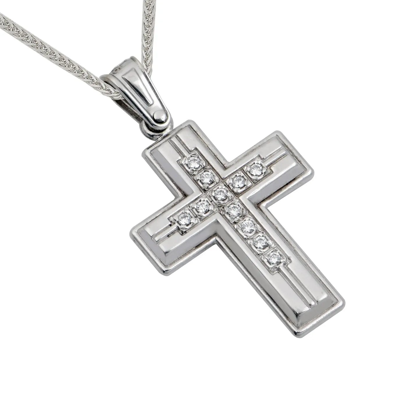 Σταυρός STA626W Βαφτιστικός Λευκόχρυσος 14ct με Ζιργκόν