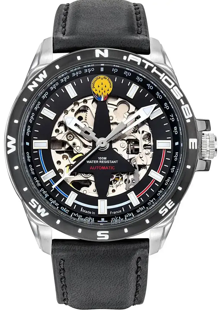 Patrouille De France 668128 Athos 8 Automatic Black Leather Strap