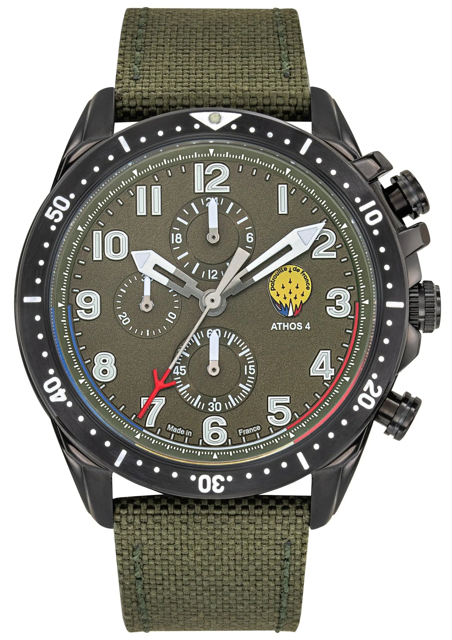 Patrouille De France 668134 Athos 4 Chronograph Khaki Leather Strap