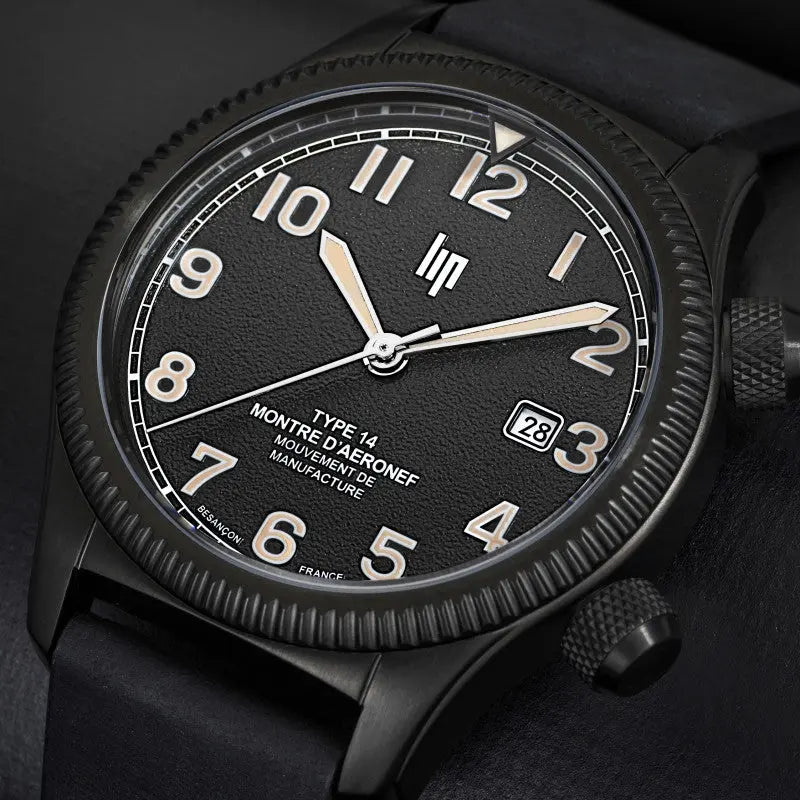 LIP 676031 Type 14 Automatic Black Leather Strap