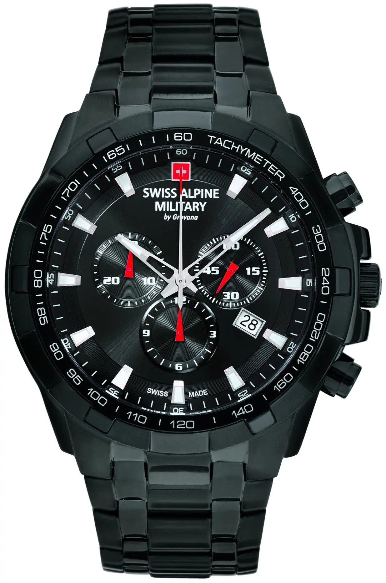 SWISS ALPINE MILITARY SAM7043.9177 Star Fighter Chronograph Black Stainless Steel Bracelet
