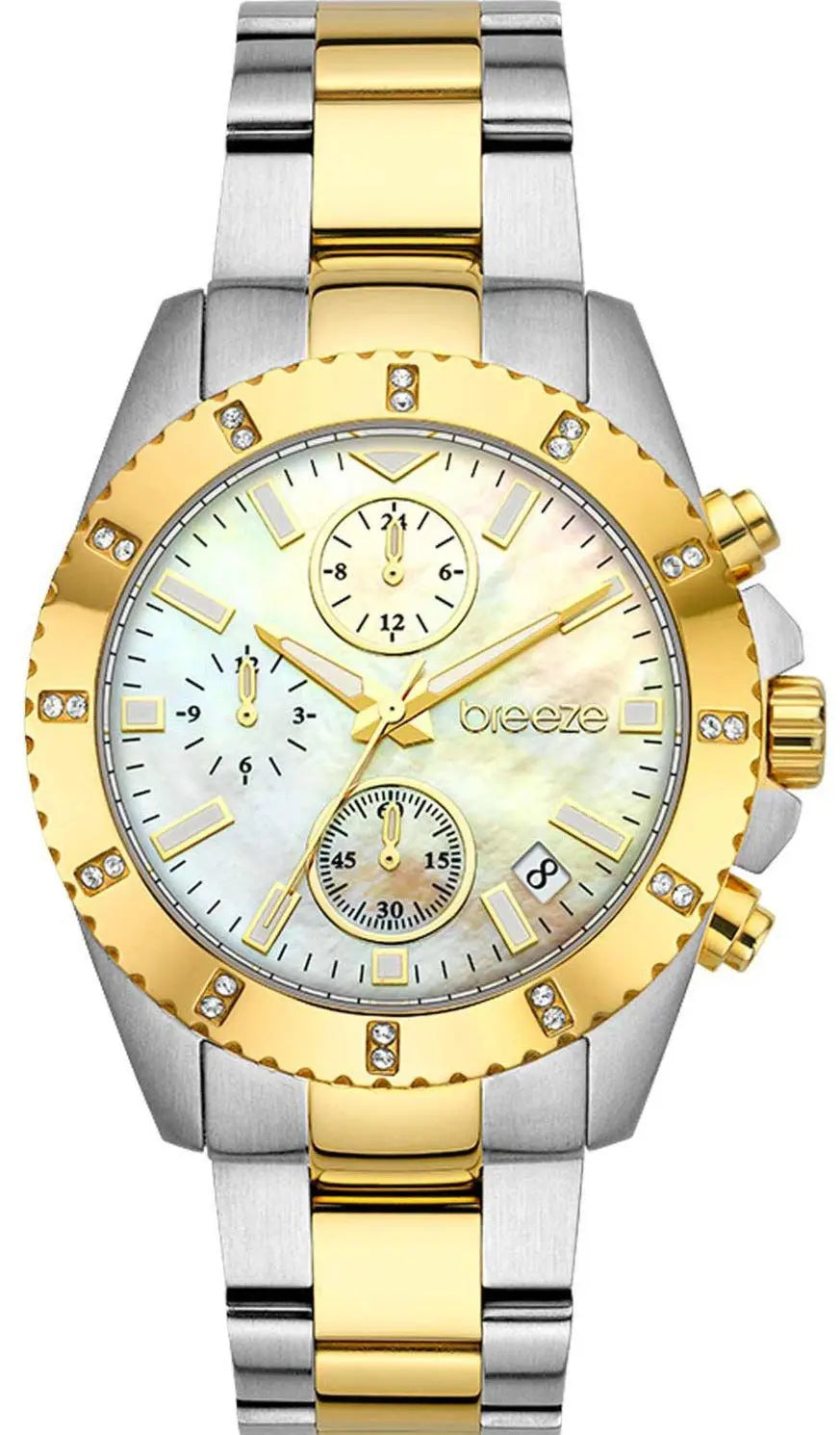 BREEZE 712461.2 Obsession Swarovski Chronograph Two Tone Stainless Steel Bracelet Breeze