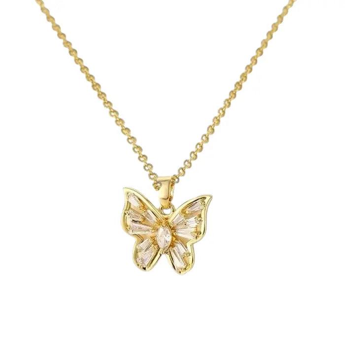 N07139G Gold Plated Steel Necklace with Green Zircon