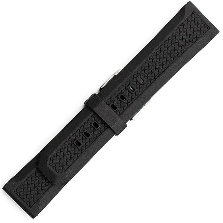 Hirsch 09180-92050 Ayrton Black Leather-Rubber Strap