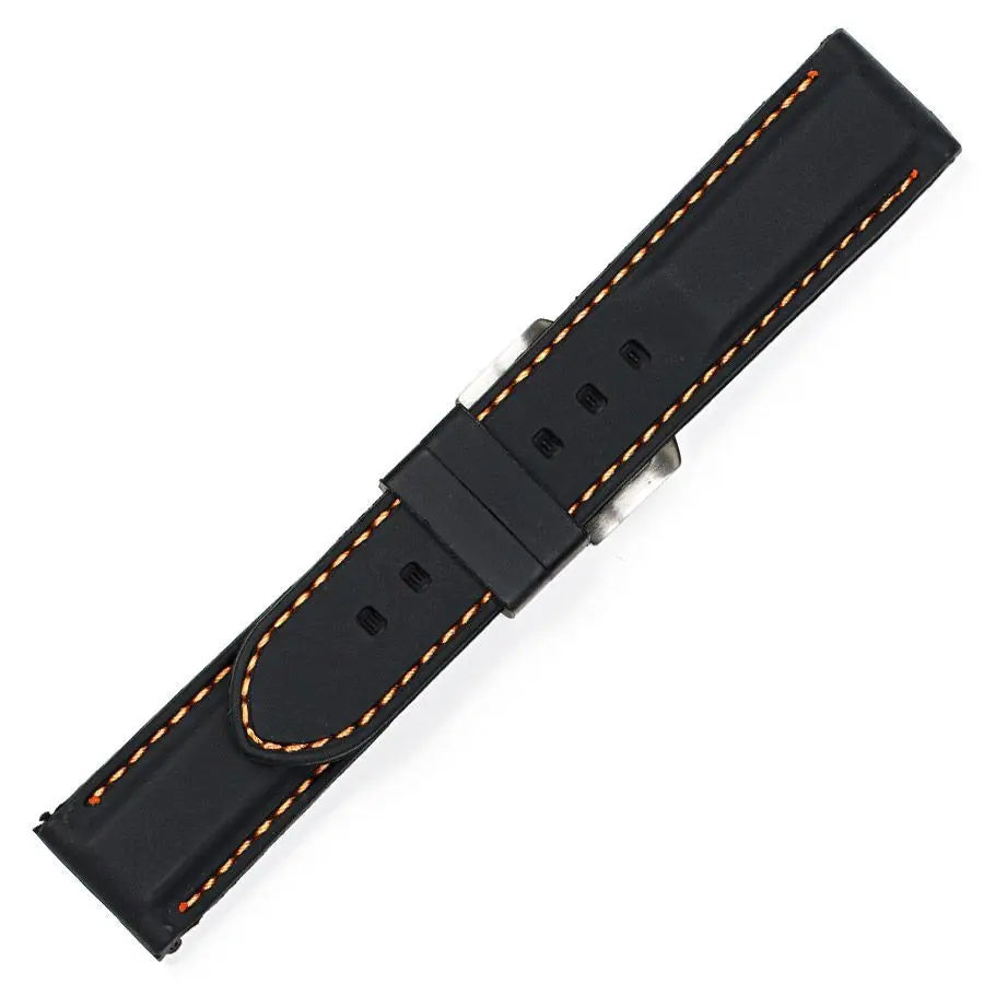 Hirsch 09180-92050 Ayrton Black Leather-Rubber Strap