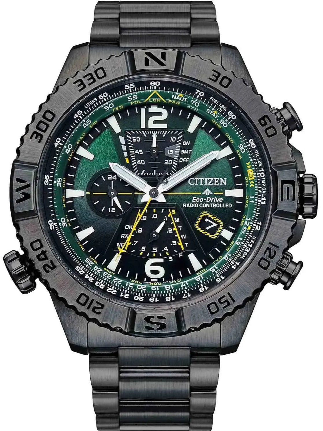 Citizen AT8227-56X Promaster Navihawk Eco-Drive RadioControlled Black Stainless Steel Bracelet