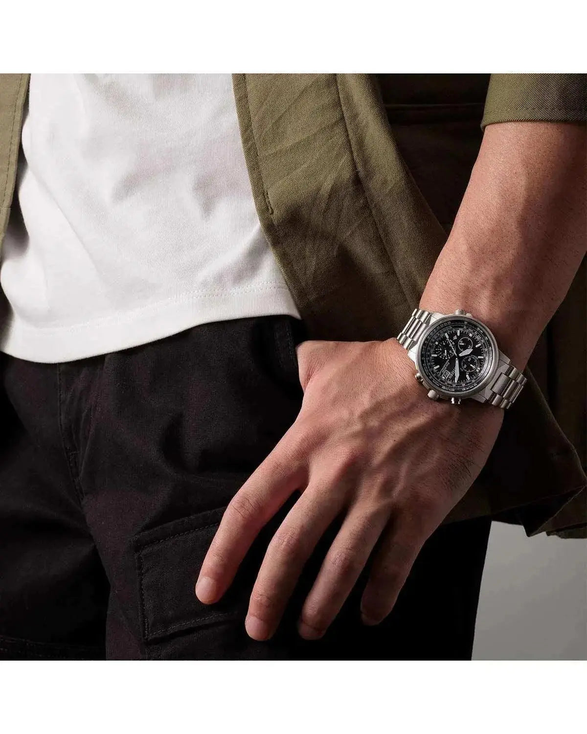 Citizen AT8300-58E Promaster Sky EcoDrive Chronograph Radiocontrolled Stainless Steel Bracelet