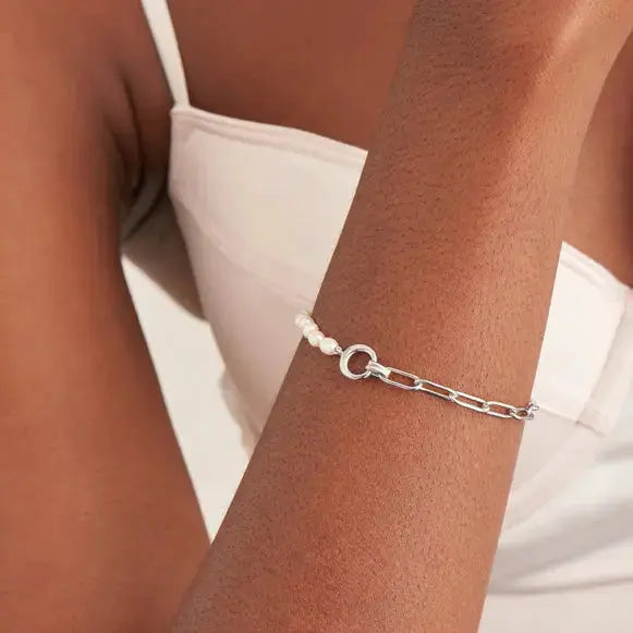 Ania Haie B043-02H Βραχιόλι Pearl Chunky Link Chain από Επιπλατινωμένο Ασήμι Ania Haie