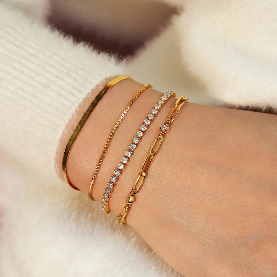 Ania Haie B069-01G Βραχιόλι Bezel Station Paper Clip Chain από Επιχρυσωμένο Ασήμι