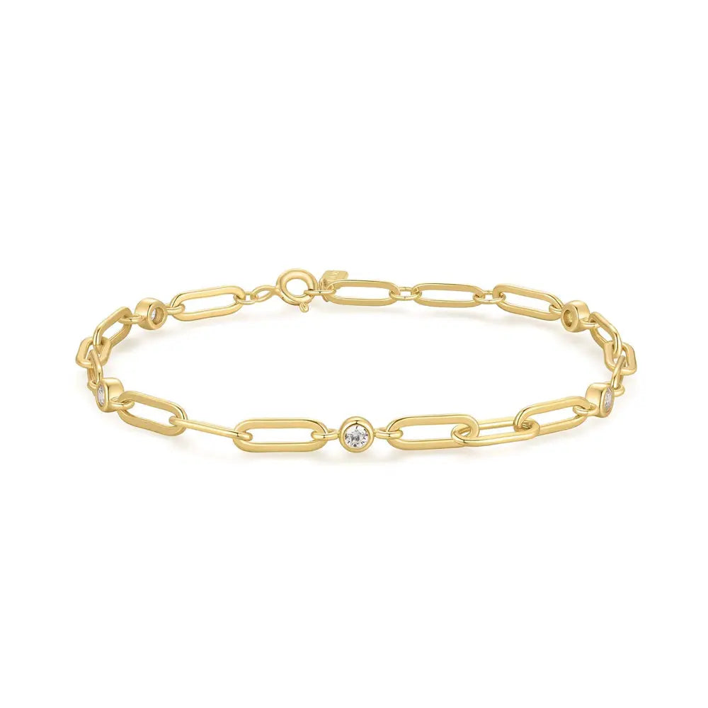 Ania Haie B069-01G Βραχιόλι Bezel Station Paper Clip Chain από Επιχρυσωμένο Ασήμι