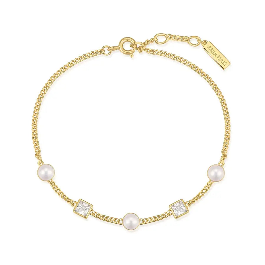Ania Haie B069-02G Βραχιόλι Bezel Cube & Pearl Station από Επιχρυσωμένο Ασήμι