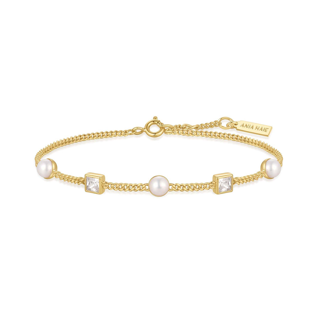Ania Haie B069-02G Βραχιόλι Bezel Cube & Pearl Station από Επιχρυσωμένο Ασήμι