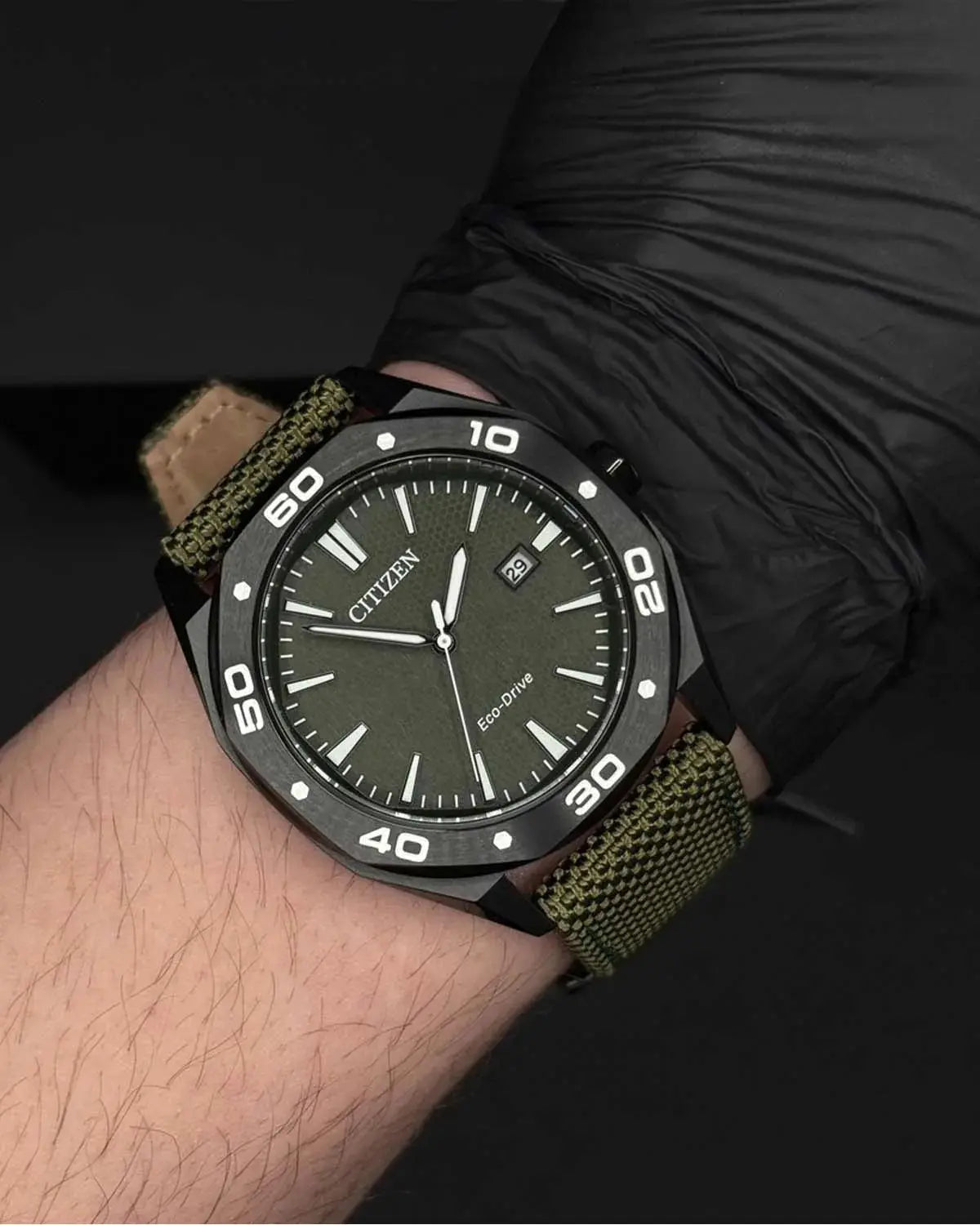 Citizen CA4640-09A Eco-Drive Green Fabric Strap