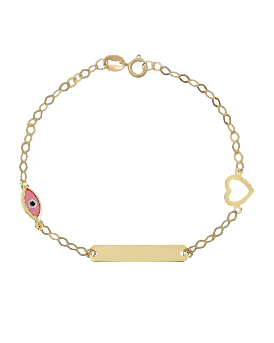 Ταυτότητα BR1805 με Ροζ Ματάκι και Καρδιά σε Χρυσό 9ct