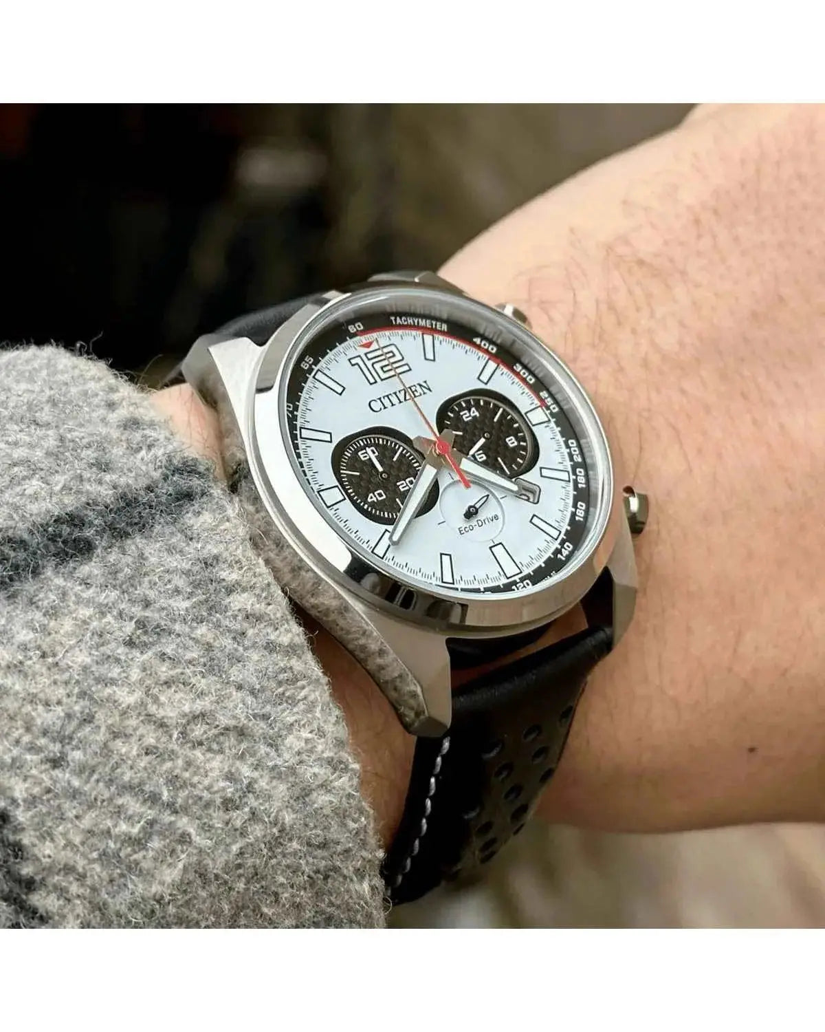 Citizen CA4640-09A Eco-Drive Chronograph Black Leather Strap