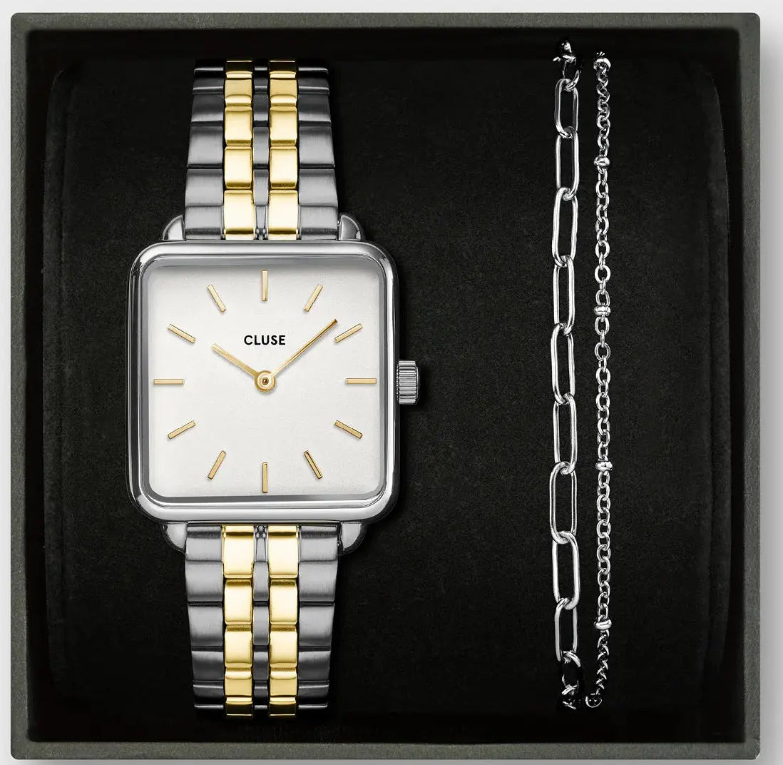 Cluse CG10326 La Tétragone Two Tone Stainless Steel Bracelet Gift Box