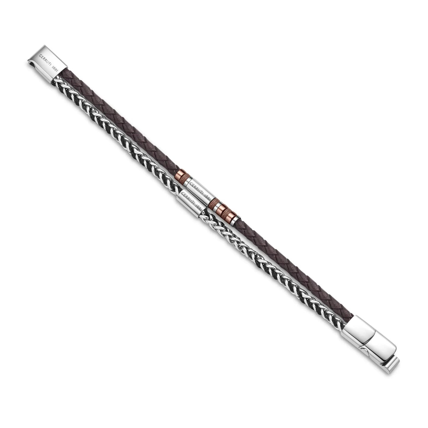 Cerruti CIAGB0000302 Duas Men's Leather and Steel Bracelet