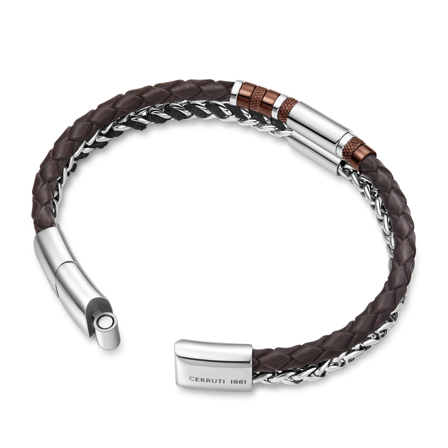 Cerruti CIAGB0000302 Duas Men's Leather and Steel Bracelet